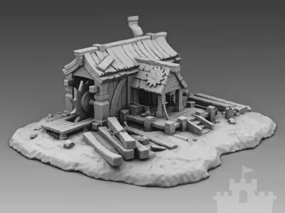 Cartoon sawmill 3D print model