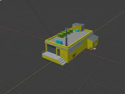 Warehouse building with roof Low-poly 3D model