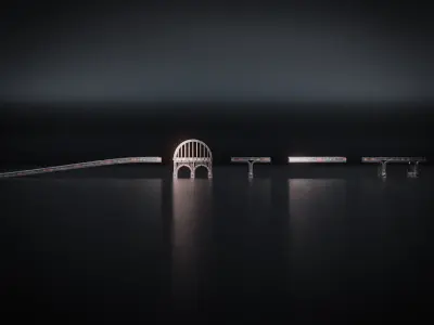 TRAIN BRIDGE MODULAR ART DECO STEAMPUNK Low-poly 3D model