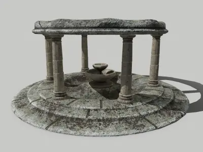 Altar Set stone wheel Low-poly 3D model
