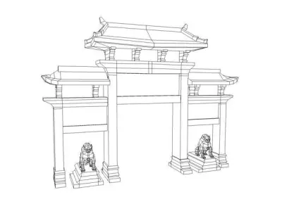 Asian Gateway Low-poly 3D model