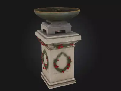 Rose Adorned Stone Pedestal  Elegance Etched in Blooming Stone 3D model