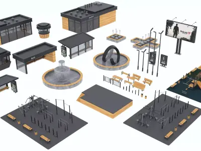 Set of elements of urban style 3D model
