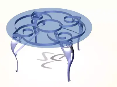 Round table with spirals wrought iron and glass 3D model