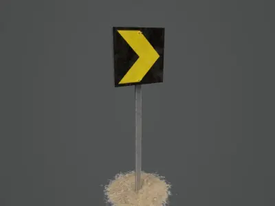 Sharp Turn Sign 01 Low-poly 3D model