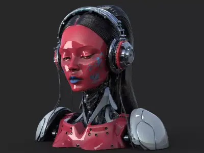Red Gheisa Robot Head High Detail 3D model