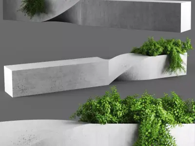 bench854 concrete planter with plants in it 3D model
