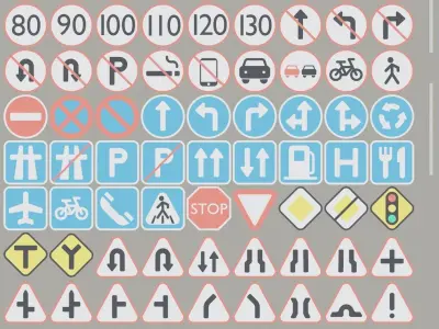 Set of signs Low-poly 3D model