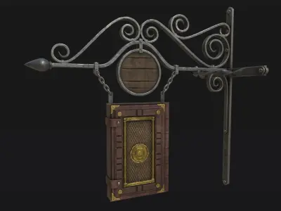Medieval Book Store Sign Low-poly 3D model