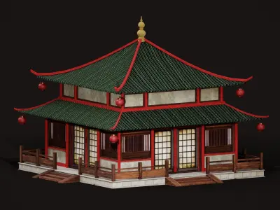 Asian Japanese Realistic Exterior Building Low-poly 3D model