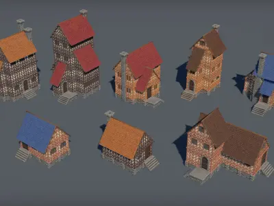 Modular stylized medieval buildings pack Low-poly 3D model