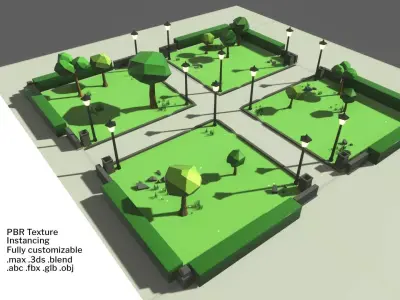 Cartoon 3d Stylized Park Game Ready with Modulation Low-poly 3D model