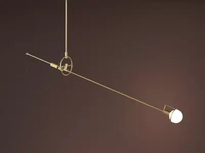 Pen pendant lamp with brass rod and glass globe 3D model