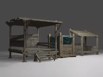 Classic Hut and river toilet Low-poly 3D model