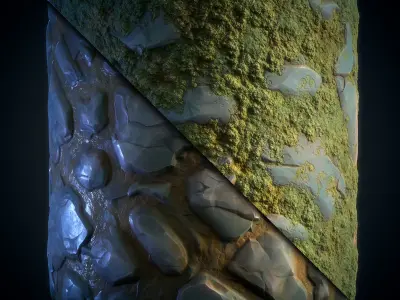 Stone Floor and Moss Stylized - Vol 18 -  SBsar - Maps Texture