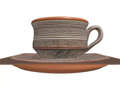 Ornate Ceramic Coffee Cup and Saucer Low-poly 3D model