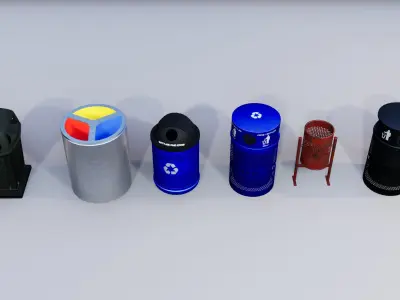 Trash Recycling Bins Low-poly 3D model