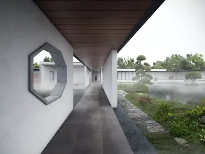 Japanese Courtyard Pond Pavilion 3D model