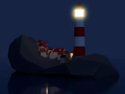 Low Poly Lighthouse Island at Night 3D model