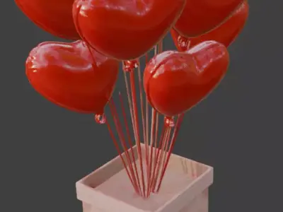 Valentine s Heart Balloon Gift Box Low-poly 3D model