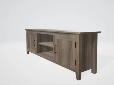Gray Wash Wood Grooved Door TV Stand 3D model