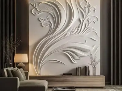 Modern Abstract Floral Wall Decor Set STL Mural CNC 392 3D model