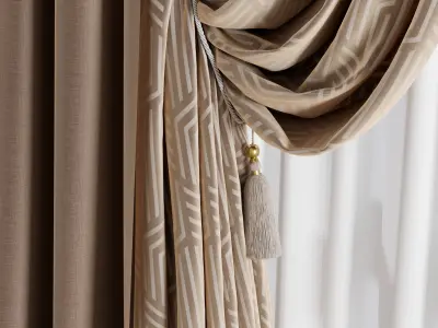 classic curtains with roman and linen tulle 01 Low-poly 3D model