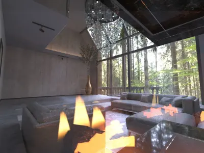 Modern Loft in forest Living room interior 3D Model  3D model 3D model