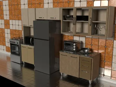 Kitchen props pbr low poly Low-poly 3D model
