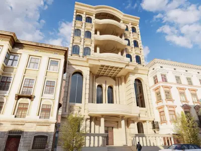 Classic stone facade-Building Classic Facade Element 3D model 10