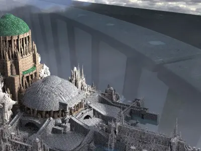 Ancient hallways Scifi City Kitbash grey and green 3D model