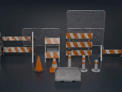 Traffic barricades - barriers - cones Low-poly 3D model