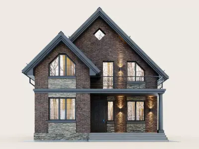 Brick house with an attic 3D model