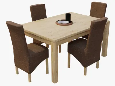Dining Set wooden table and chairs 3D model