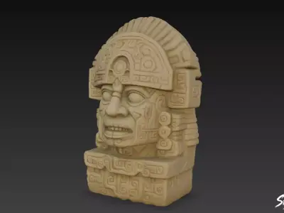 Aztec Stone Head of Quetzalcoatl Low-poly 3D model