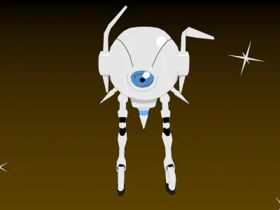 Blue-Eyed white Robot Low-poly 3D model