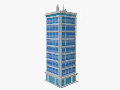 Cartoon skyscraper building 2 Low-poly 3D model