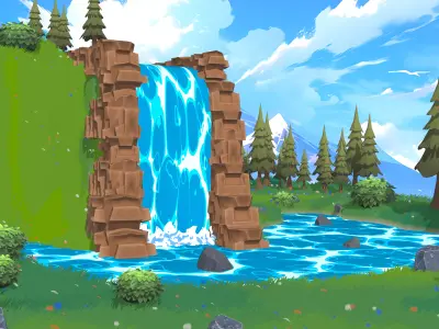 Stylized Waterfall Nature Scene Low-Poly 3D Environment 3D model