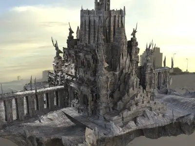 Lord Dark drake castle with bridge floating 3D model