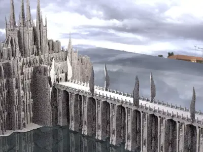 League of legends Inspired Cathedral taller with Angel Bridge 3D 3D model