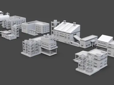 Low Poly 10 Industrial Buildings Mini Pack 6 - Untextured Low-poly 3D model