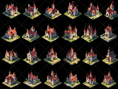 141 Transparent Medieval Buildings Game Asset Texture