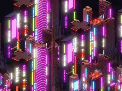 Cyberpunk City Low-poly 3D model