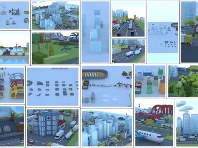 Low Poly 3D Urban City  Model Pack Half Price Promo Low-poly 3D model