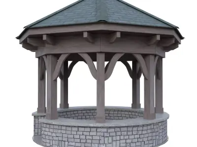 Wooden Gazebo Pavilion Low Poly PBR 3D Blender FBX OBJ GLB USD Low-poly 3D model