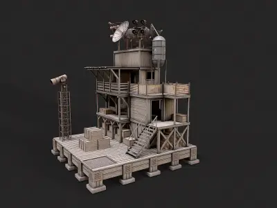 Post Apo Wooden Platform Structure 4 Low-poly 3D model