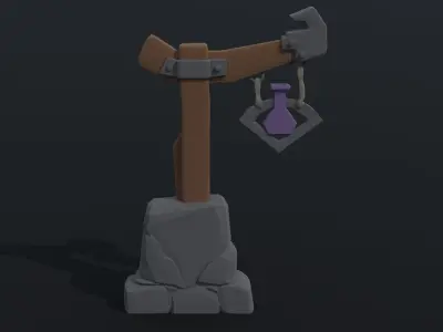 Cartoon fantasy witch road sign Polygonal Style Low-poly 3D model