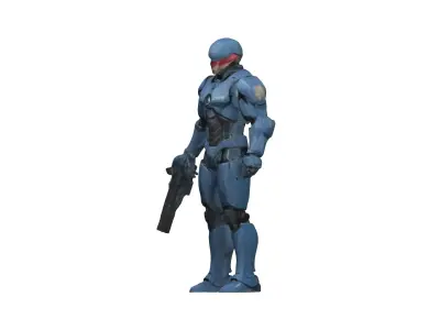 Futuristic Cyborg Soldier with Armor and Gun 3D model