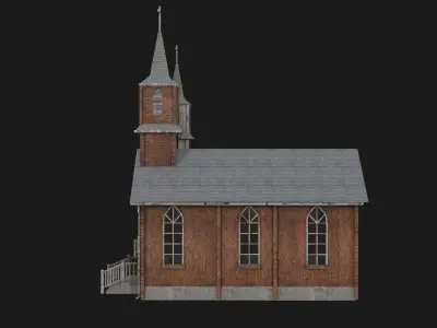 two old churches wooden and brick with pbr textures Low-poly 3D model