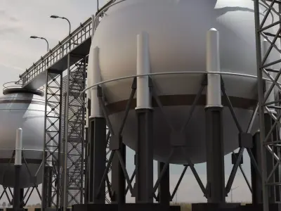 Realistic Twin Gas Storage 3D model